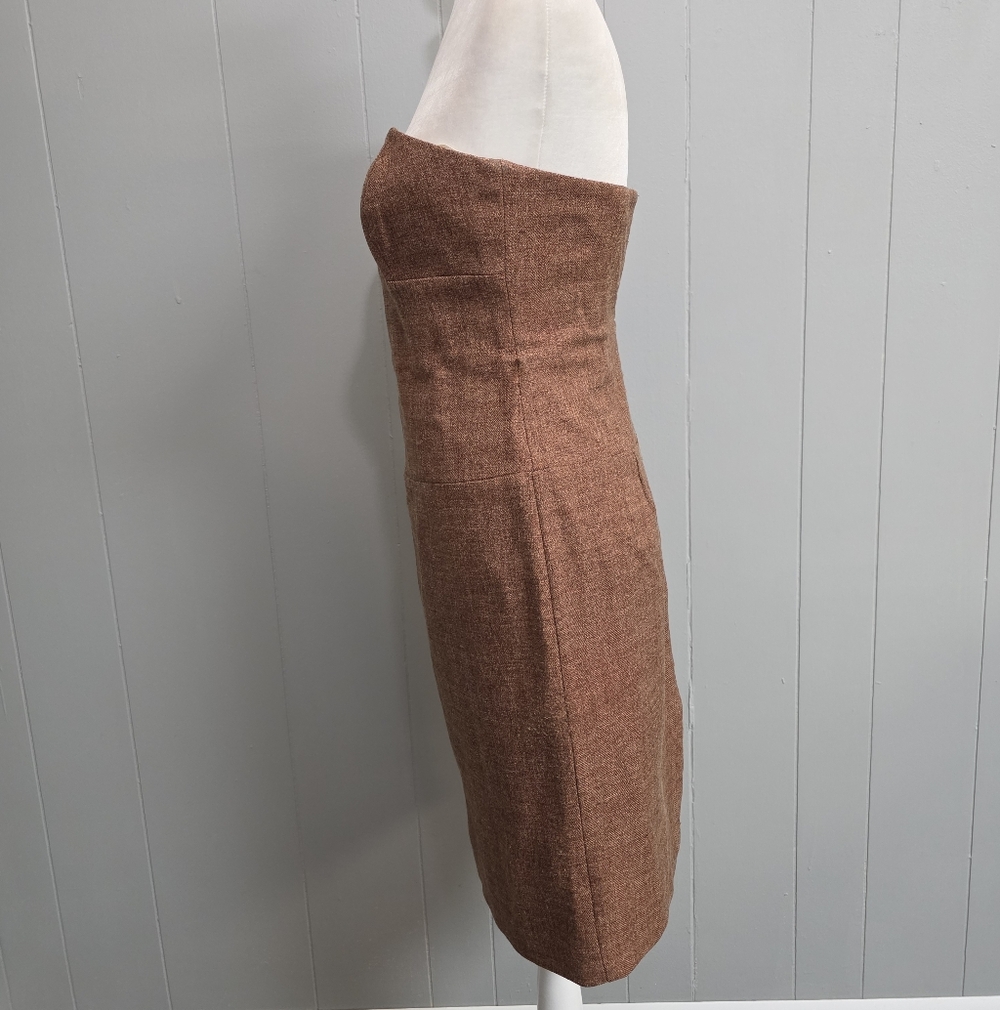 Molly New York Anthropologie Verite Tweed Strapless Rust Brown Dress Size 4 - Picture 5 of 14